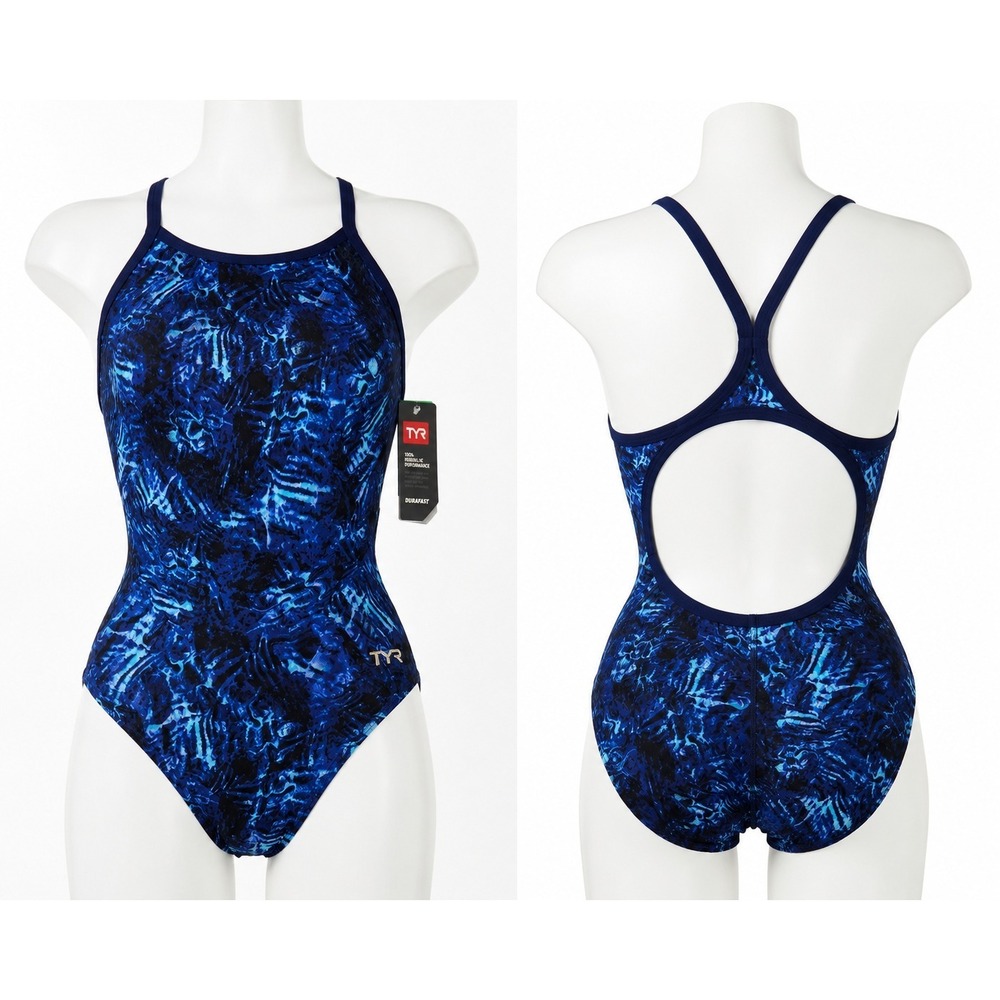TYR Women's Diamondfit Controlfit One Piece Swimsuit Navy Blue Size 10 NWT